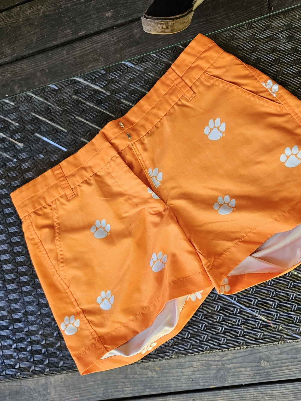 High-Waist Orange Paw-Print Women's Shorts